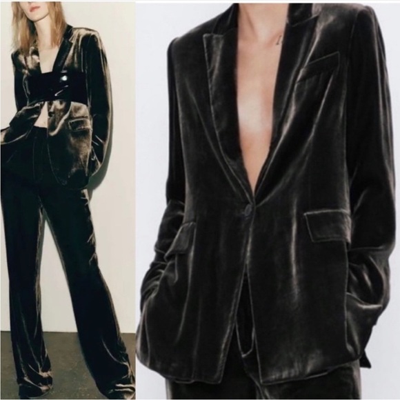 Zara Brown Velvet Blazer Jacket Limited Edition Silk Blend Size M 2731/289/528 - Picture 5 of 14